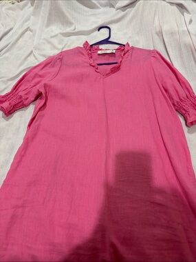 Women's Hot Pink Ruffle V-neck dress
